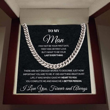litzzy To My Man - You complete me - Personalized Cuban Link Chain Necklaces - To My Boyfriend , Gift For Boyfriend Jewelry 316L Stainless Steel  