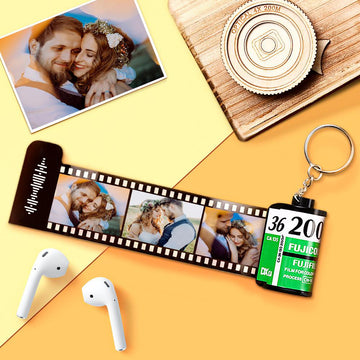 litzzy Personalized Scannable Code Photo Film Roll Keychain Green Keychain 5 Pics  