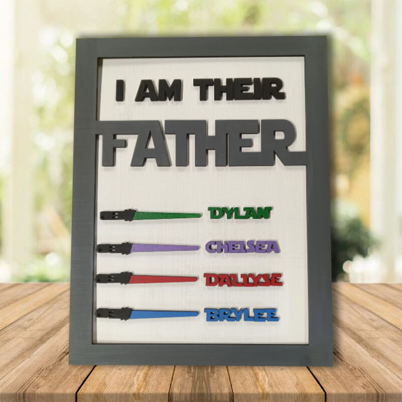 litzzy Personalized Name Puzzle Frame with Lightsaber Pattern for Father's Day Gift Style HM302 Custom Wooden Sign   