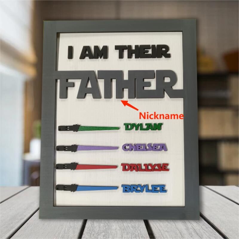 litzzy Personalized Name Puzzle Frame with Lightsaber Pattern for Father's Day Gift Style HM302 Custom Wooden Sign   
