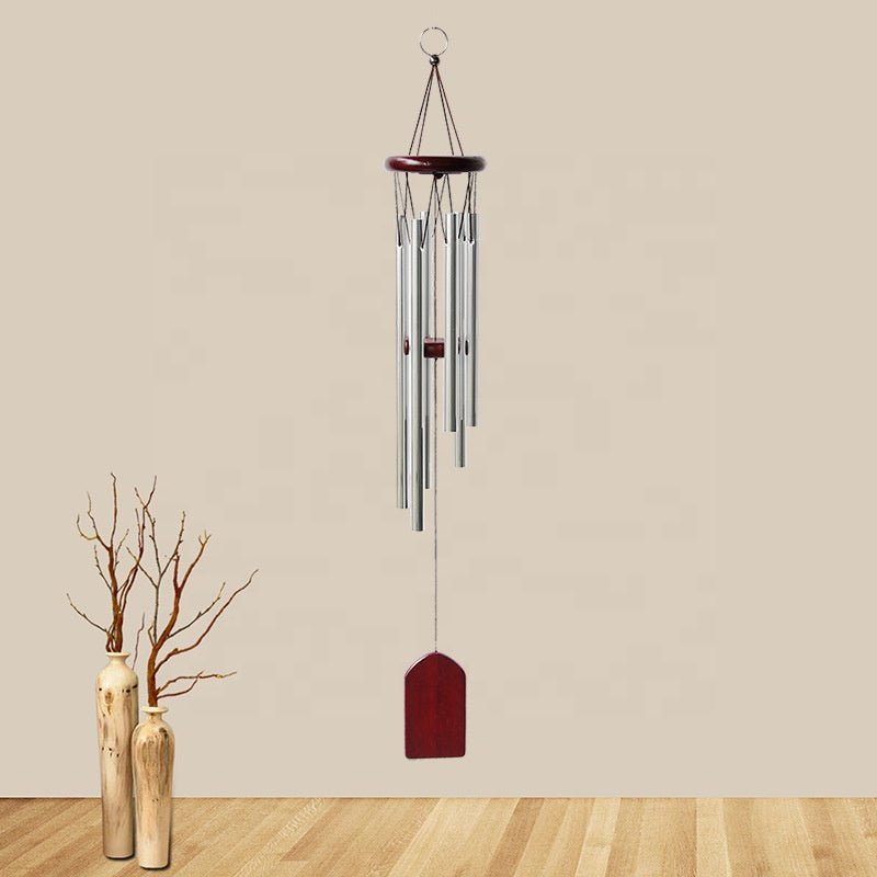litzzy 6 Aluminum Tubes Wooden Memorial Wind Chimes Wind Chimes Redwood  