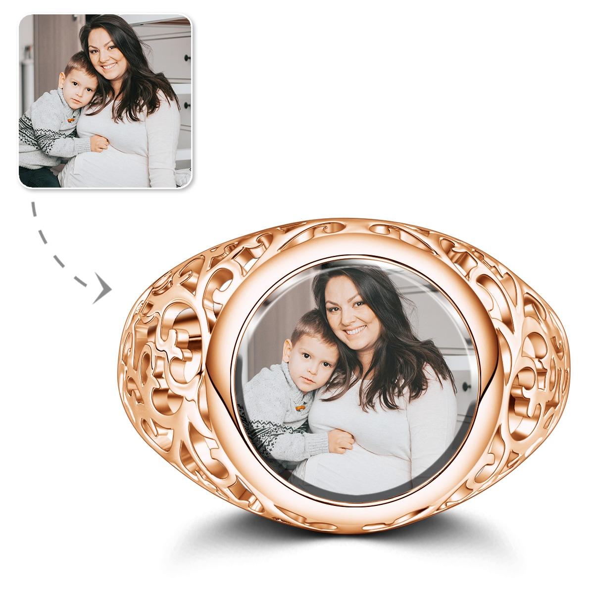 litzzy Round Women Rings Custom Photo Ring Mother's Day Gifts jewelry US 5 (Inner diameter 15.8mm) Rose Gold 