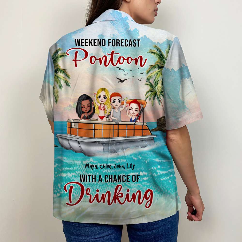 litzzy Personalized Pontoon Friends Hawaiian Shirt - Weekend Forecast With A Chance Of Drinking - Beach & Palm Pattern Fol7-Vd1 Hawaiian Shirt For Men, Woman, Litzzy Aloha Shirt Hawaiian Shirt   