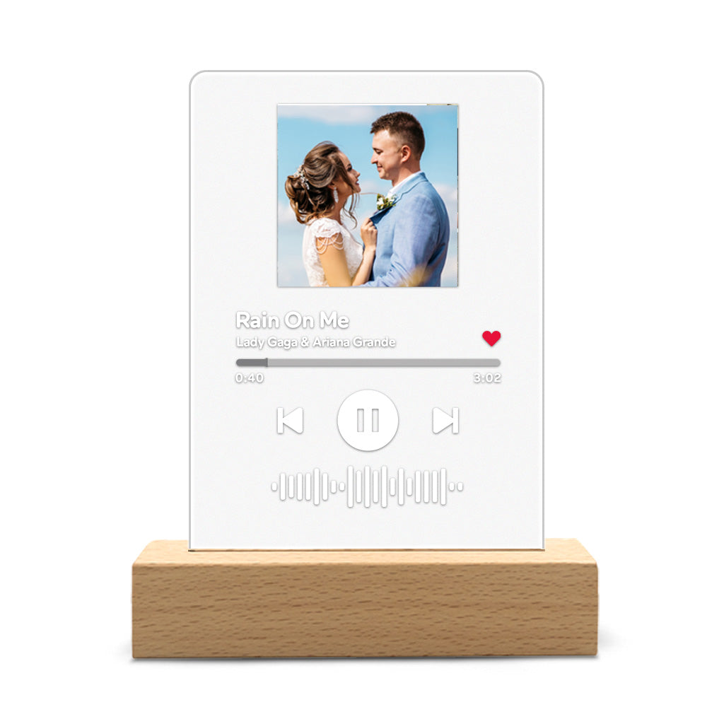 litzzy Custom Album Cover Scannable Code Music Plaque with Wooden Base Acrylic Plaque White  