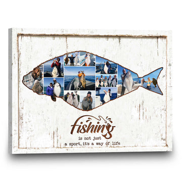 litzzy Halibut Fishing Photo Collage Canvas Gift, Gift For Father's Day, For Fishing Dad Canvas Wall Art   