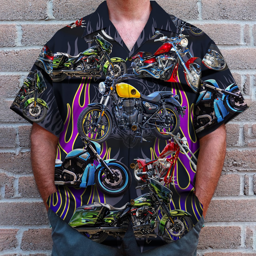 litzzy Custom Motorcycle Photo Hawaiian Shirt, Flame Pattern Hawaiian Shirt For Men, Woman, Litzzy Aloha Shirt Hawaii Shirt   