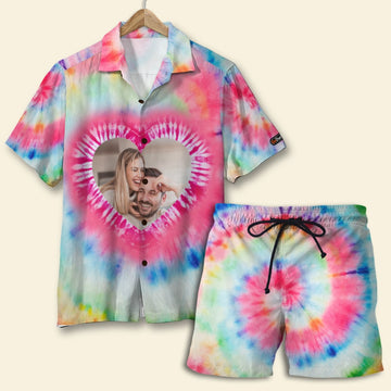 litzzy Custom Couple Tie Dye Hawaiian Shirt and Men Beach Shorts, Gift For Couple Hawaiian Shirt For Men, Woman, Litzzy Aloha Shirt Hawaii Shirt   