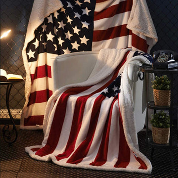 litzzy Oversized USA Flag Sherpa Fleece Throw Blanket Sherpa Fleece Blanket   
