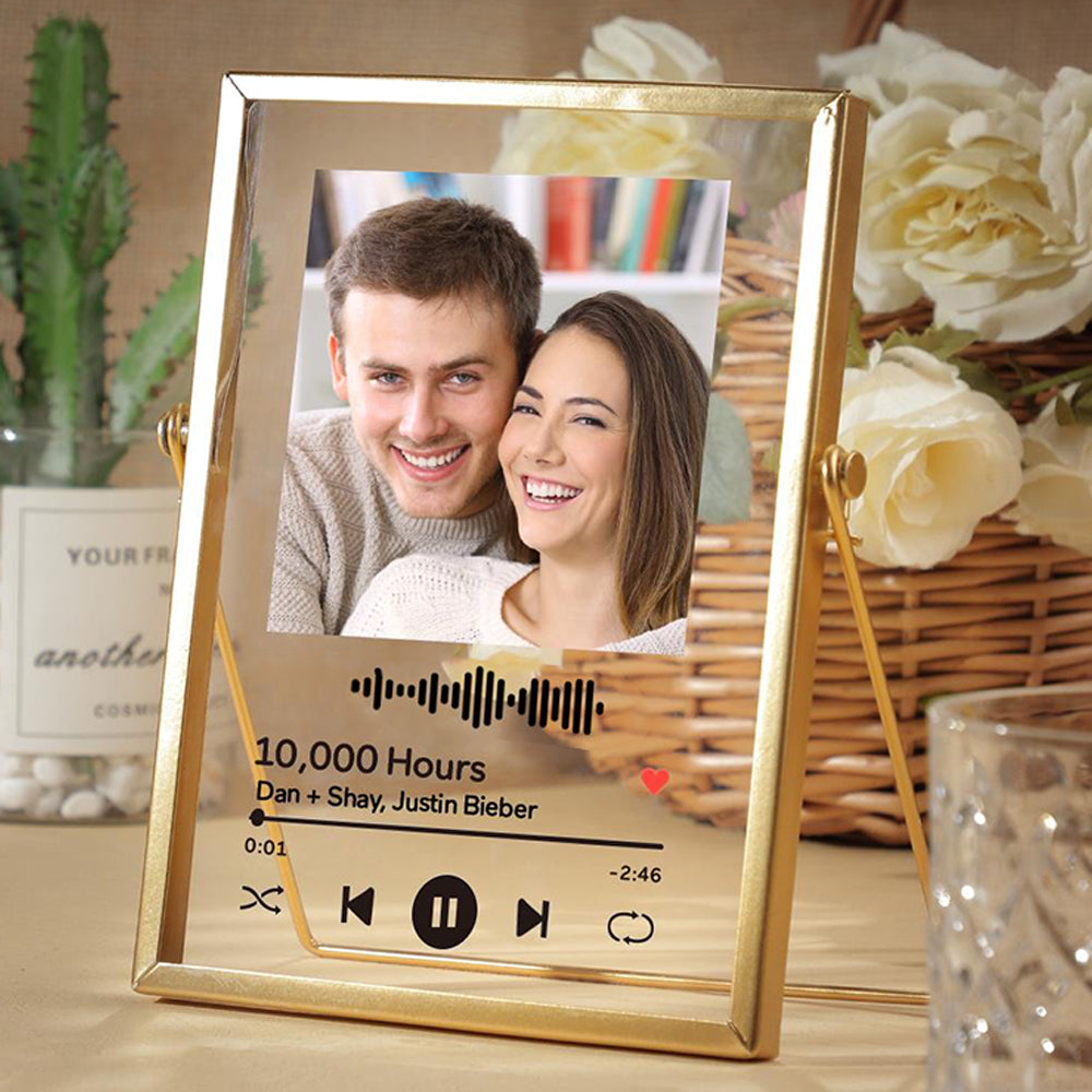 litzzy Custom Photo Scannable Code Music Song Plaque With Golden Frame Acrylic Plaque   