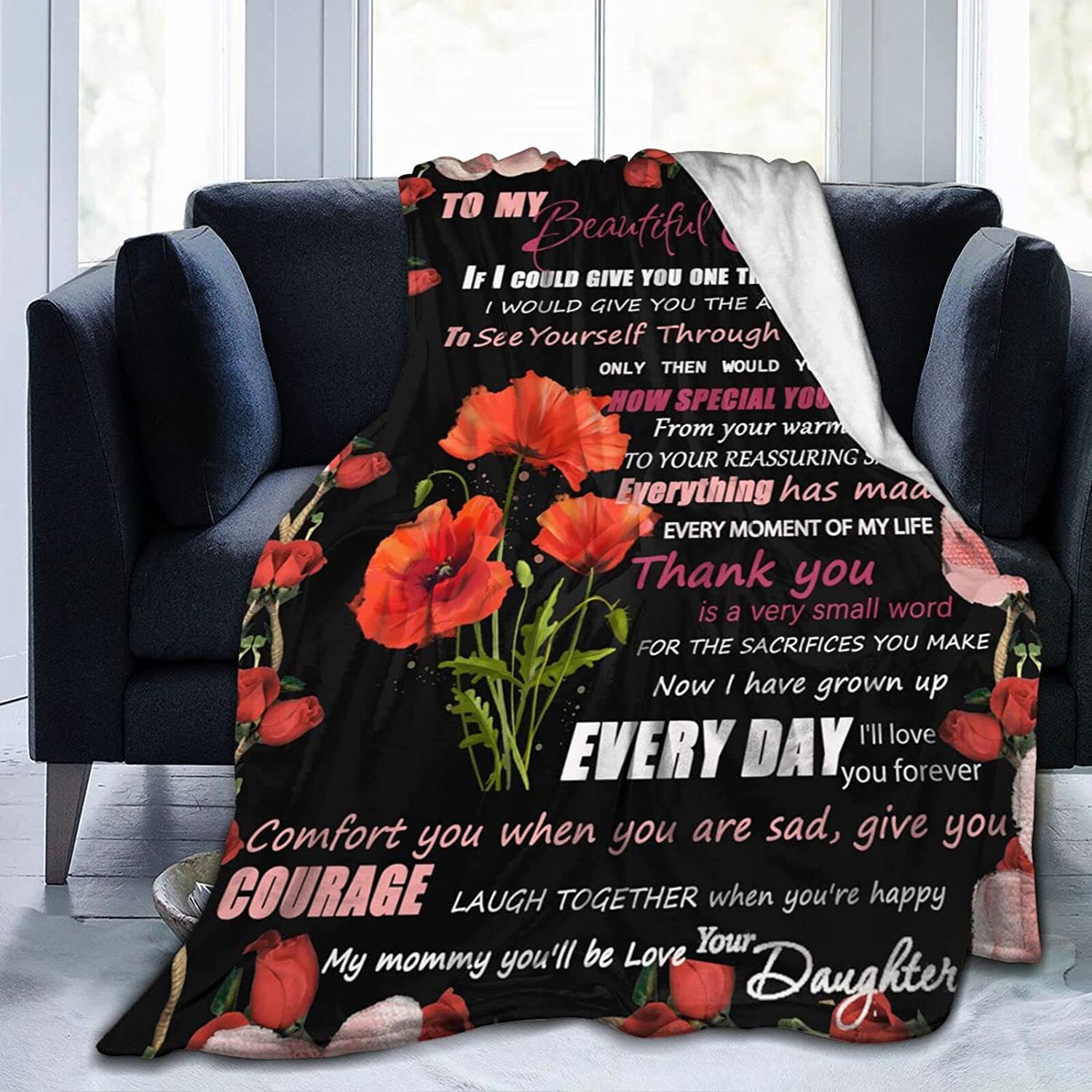 litzzy To My Mom Blankets from Daughter, To My Mom Blankets for Couch Bedroom Positive Encourage and Love Fleece Blanket   