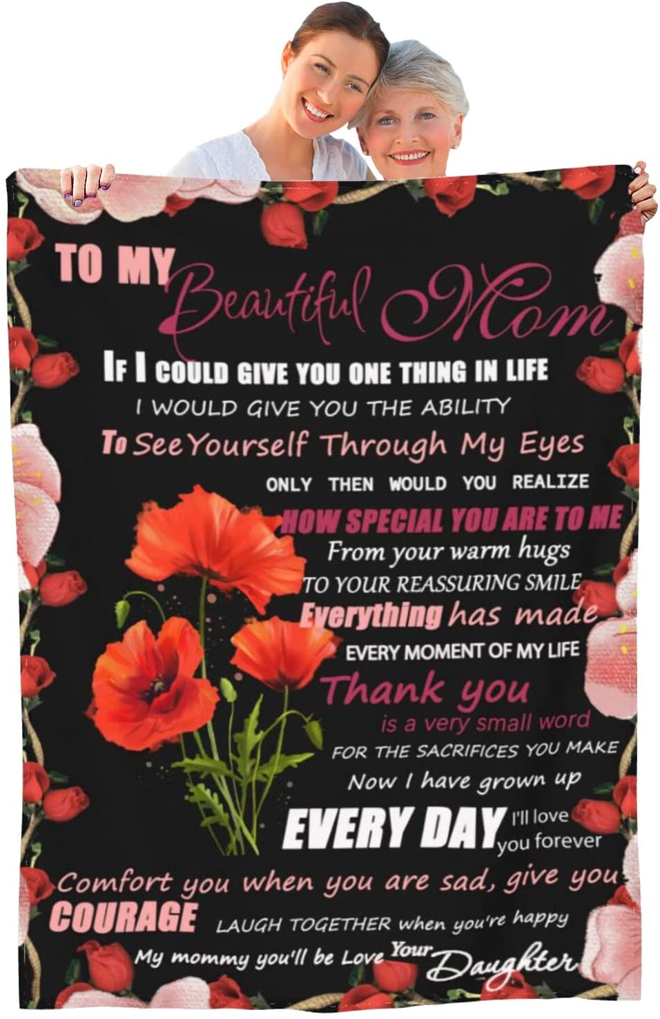 litzzy To My Mom Blankets from Daughter, To My Mom Blankets for Couch Bedroom Positive Encourage and Love Fleece Blanket Fleece Blanket-30x40  