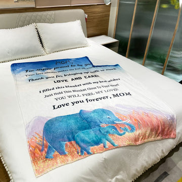 litzzy Blanket For Mother's Day - To My Mom Throw Blanket from Son Daughter - Elephant Mom And Elephant Child Blanket Fleece Blanket   