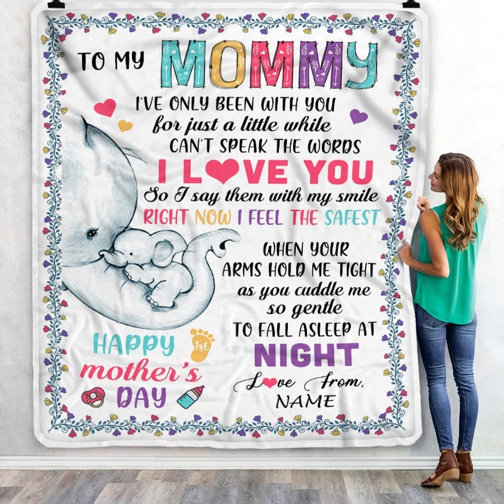 litzzy Personalized to My Mommy First Time Mom Elephant Happy Mothers Day Birthday Christmas Customized Fleece Blanket Fleece Blanket   