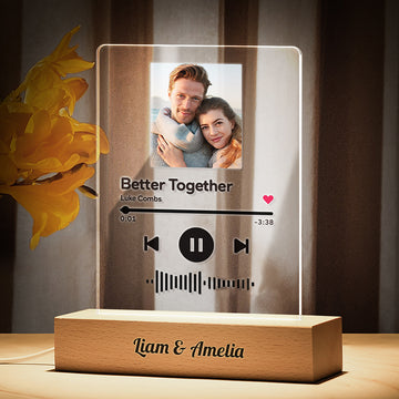 litzzy Personalized Scannable Song Plaque Photo Night Light With Engraved Wooden Base Acrylic Plaque Black  