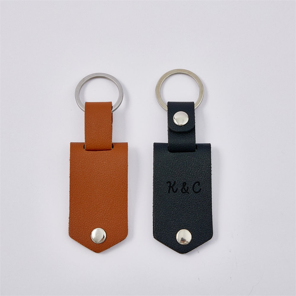 litzzy Personalized Engraved PU Leather Keychain Custom Metal Key Chain with Photo Keychain   