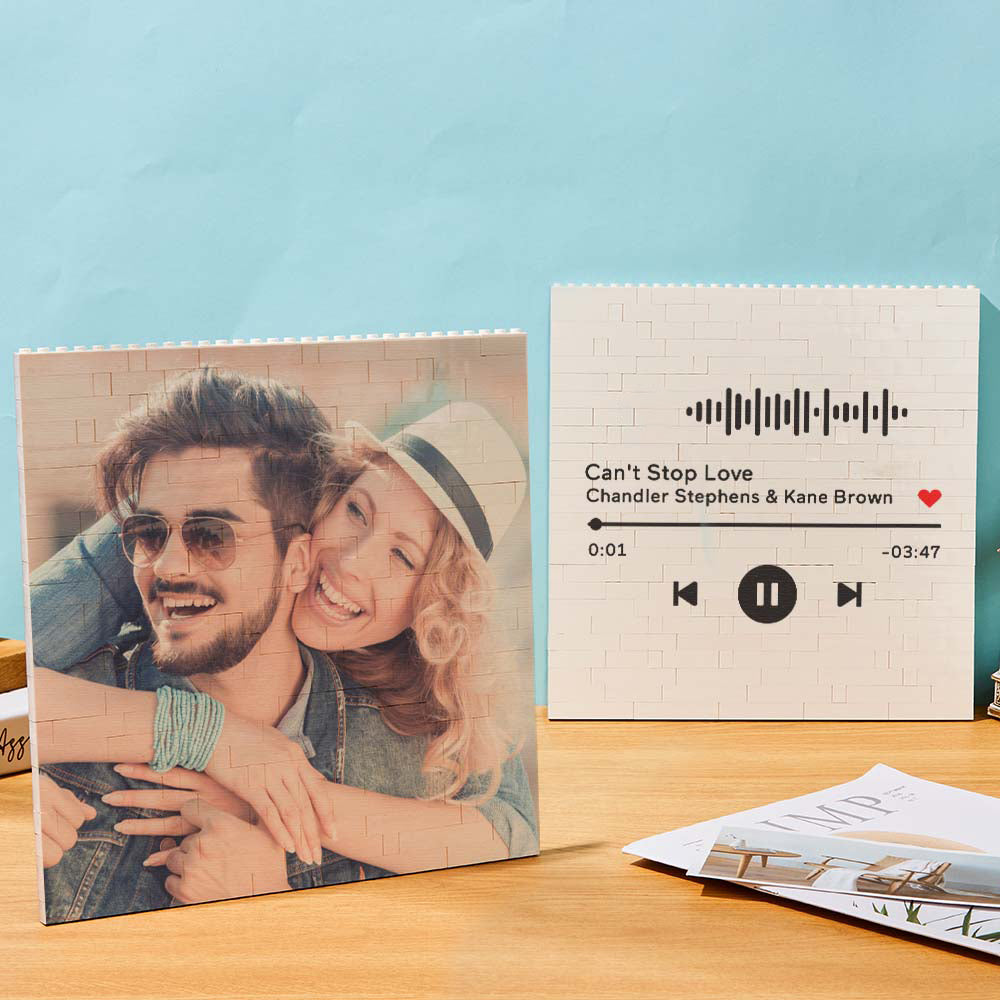litzzy Custom Building Brick Personalized Square Block Puzzle Building Brick Photo Photo & Music Code 24*24cm=9.5*9.5inch 