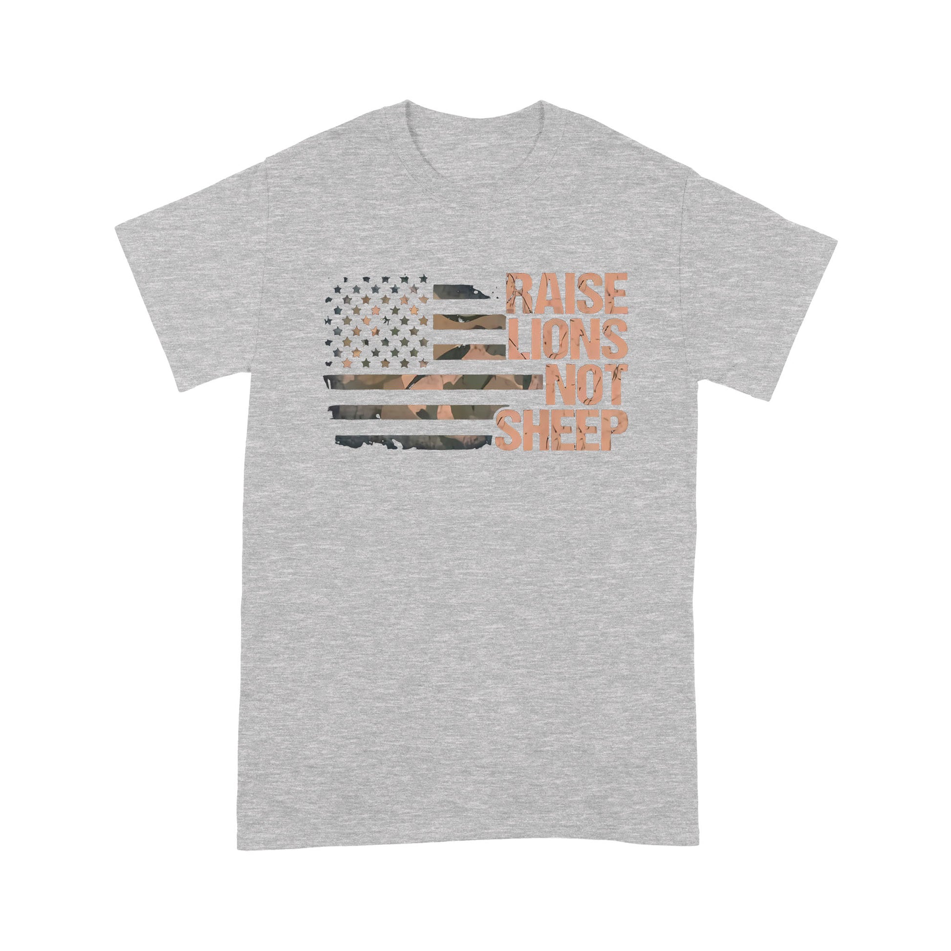 litzzy Raise Lions Not Sheep American Patriot Day T-shirt | Made in US  S Heather Grey 
