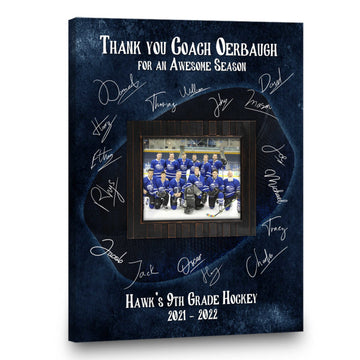 litzzy Hockey Coach Thank You Gift, Custom End of the Season Picture Canvas Print, Ice Hockey Guest Book Canvas Wall Art   