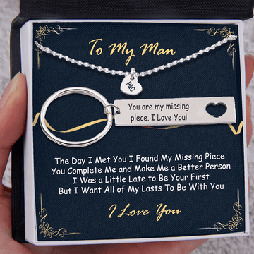 litzzy To My Man Heart Necklace Keychain Gift Set for Him "You Are My Missing Piece" - To My Boyfriend , Gift For Boyfriend Jewelry   