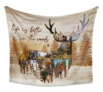 litzzy Deer Hunter Gift, Deer Fleece Blanket, Christmas Gifts For Deer Hunter, Deer Hunting Photo Collage Fleece Blanket 30x40  