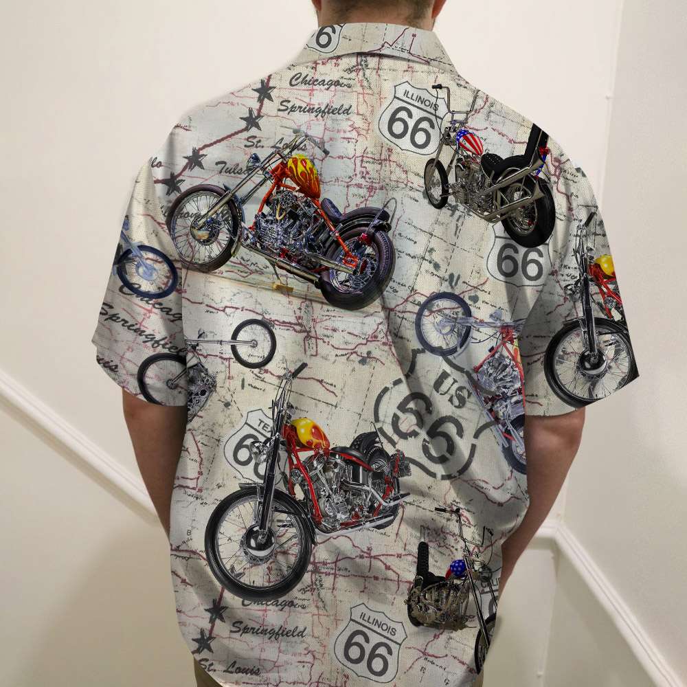 litzzy Biker Hawaiian Shirt - Vintage Motorcycle Route 66 Pattern Hawaiian Shirt For Men, Woman, Litzzy Aloha Shirt Hawaii Shirt   