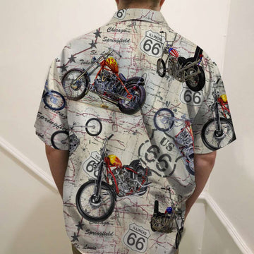 litzzy Biker Hawaiian Shirt - Vintage Motorcycle Route 66 Pattern Hawaiian Shirt For Men, Woman, Litzzy Aloha Shirt Hawaii Shirt   