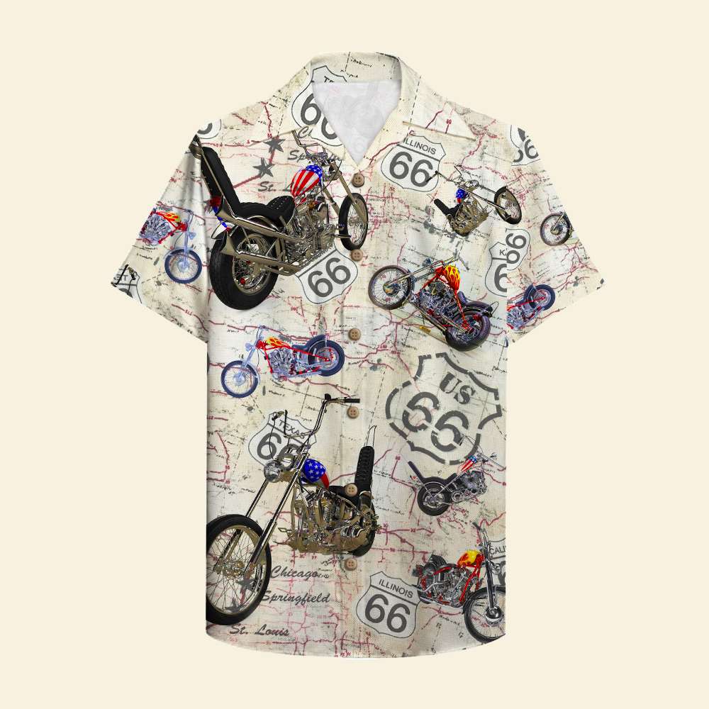litzzy Biker Hawaiian Shirt - Vintage Motorcycle Route 66 Pattern Hawaiian Shirt For Men, Woman, Litzzy Aloha Shirt Hawaii Shirt   