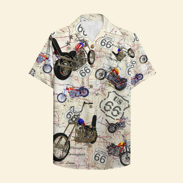 litzzy Biker Hawaiian Shirt - Vintage Motorcycle Route 66 Pattern Hawaiian Shirt For Men, Woman, Litzzy Aloha Shirt Hawaii Shirt   