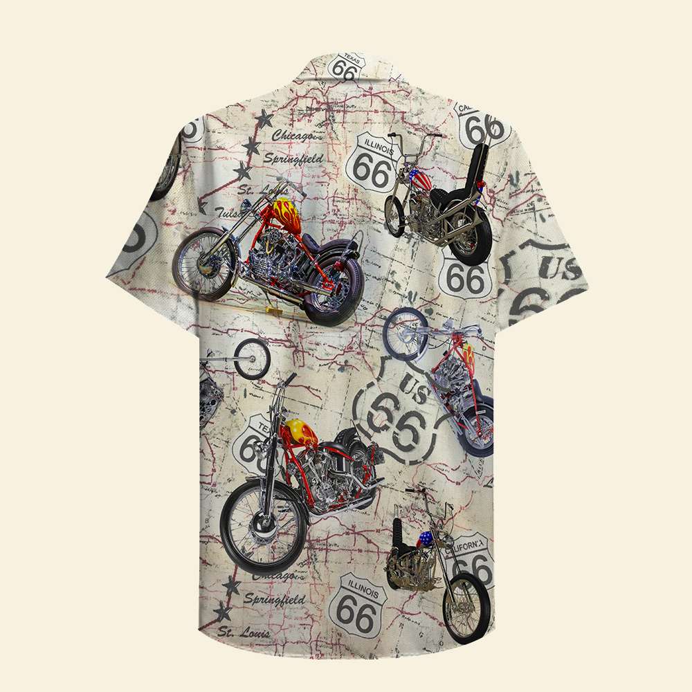 litzzy Biker Hawaiian Shirt - Vintage Motorcycle Route 66 Pattern Hawaiian Shirt For Men, Woman, Litzzy Aloha Shirt Hawaii Shirt   