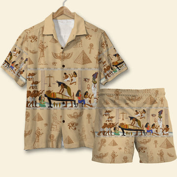 litzzy Egypt Hawaiian Shirt and Men Beach Shorts, Egyptian Pattern Hawaiian Shirt For Men, Woman, Litzzy Aloha Shirt Hawaii Shirt   