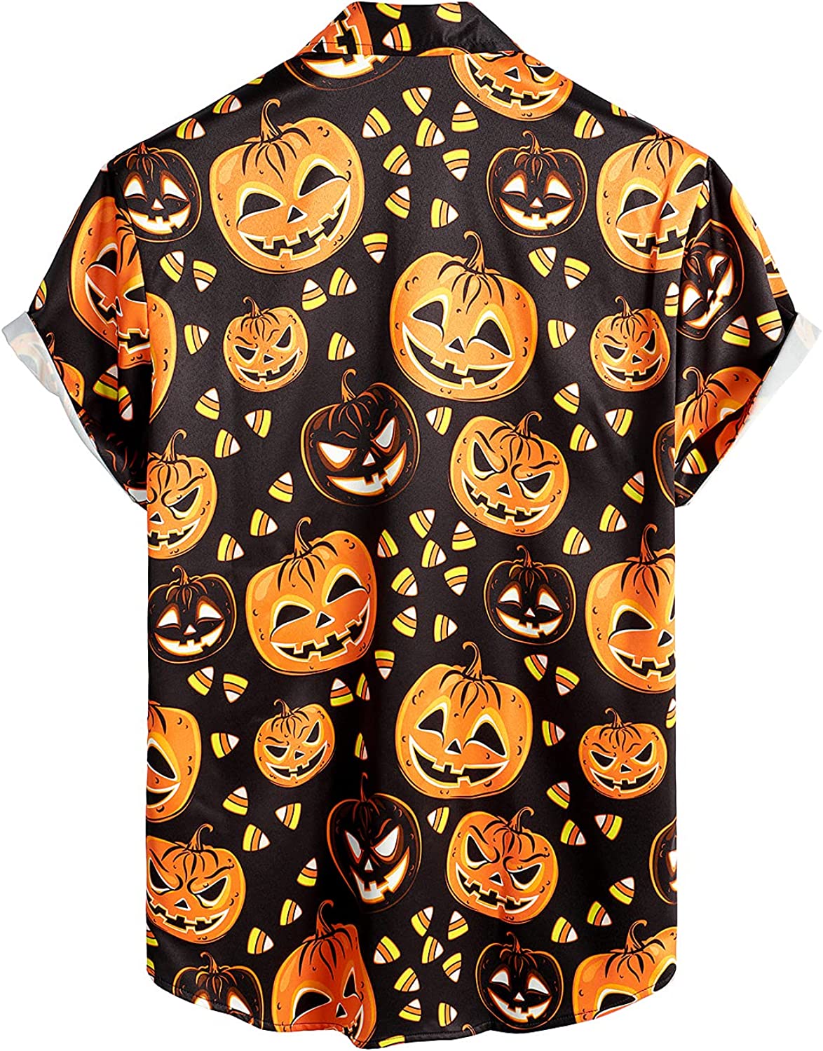 litzzy Mens Halloween Pumpkins Button Down Short Sleeve Shirts Casual Skull Shirt, Gift for halloween - Aloha shirt Hawaiian Hawaii Shirt For Summer Hawaii Shirt   