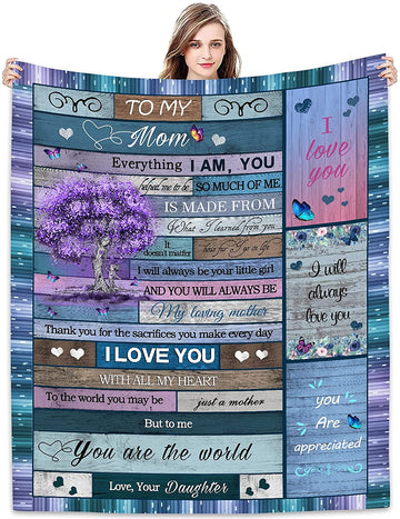 litzzy To My Mom Blanket from Daughter Son | I Love You Mom Inspirational Letter Printed on Throw Blankets Fleece Blanket Fleece Blanket-30x40  