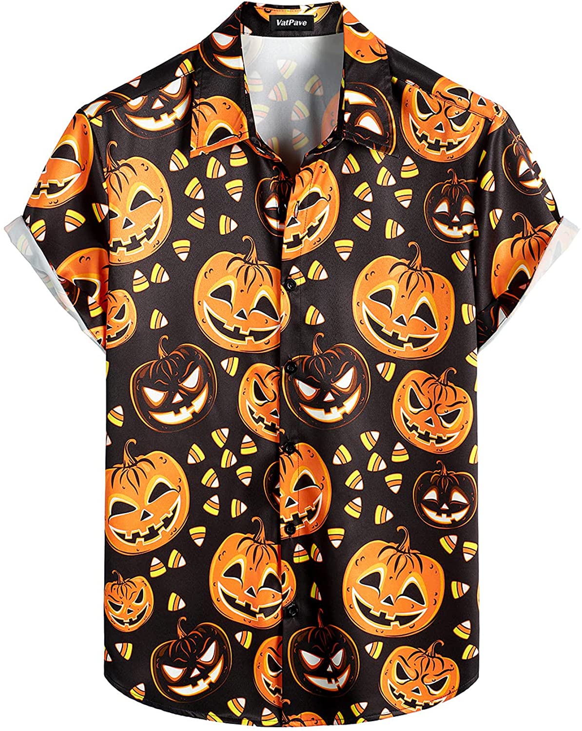litzzy Mens Halloween Pumpkins Button Down Short Sleeve Shirts Casual Skull Shirt, Gift for halloween - Aloha shirt Hawaiian Hawaii Shirt For Summer Hawaii Shirt Hawaiian Shirt S 