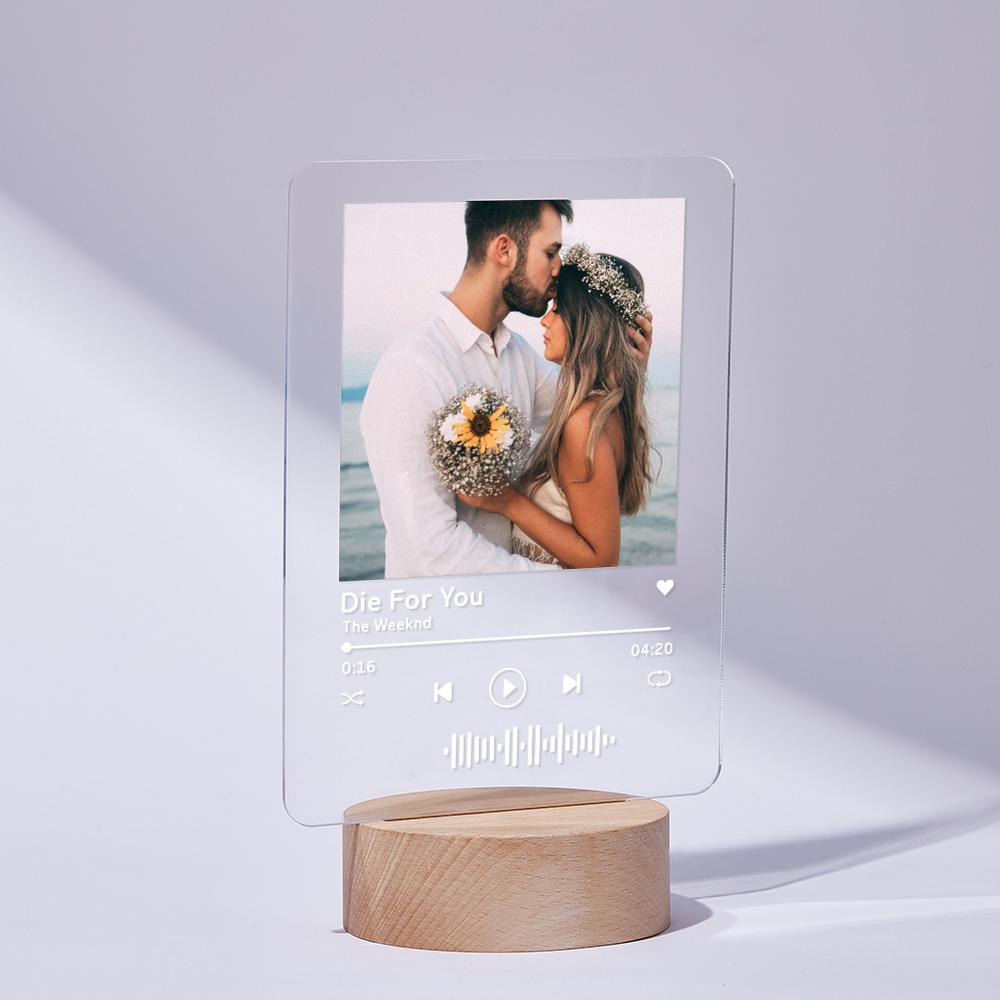 litzzy Personalized Scannable Music Code Acrylic Keychain/ Plaque/ Night Light Acrylic Plaque Plaque with Wooden Base-White-6*8 inch  