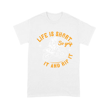 litzzy Life is short, so grip it and rip it- Motorcycle T-Shirt | Made in US T-Shirt S White 