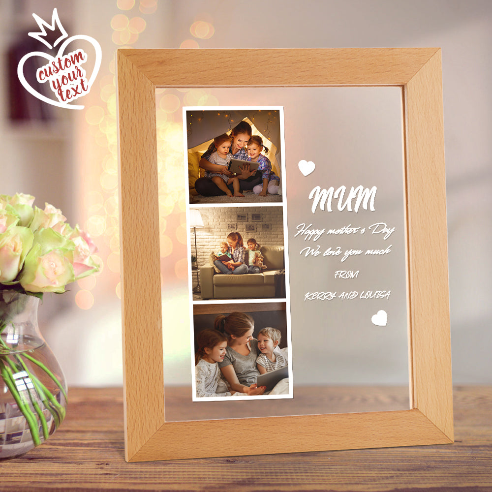 litzzy Personalized Photo and Name Acrylic Night Light Gift for Mum Acrylic Plaque Wooden Frame Night Light  