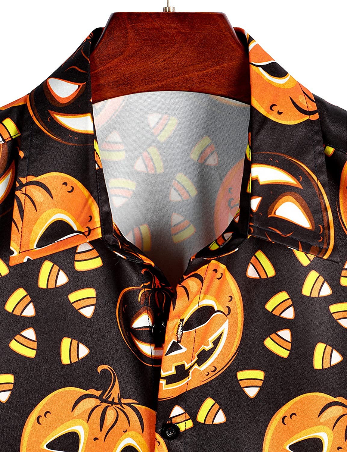 litzzy Mens Halloween Pumpkins Button Down Short Sleeve Shirts Casual Skull Shirt, Gift for halloween - Aloha shirt Hawaiian Hawaii Shirt For Summer Hawaii Shirt   