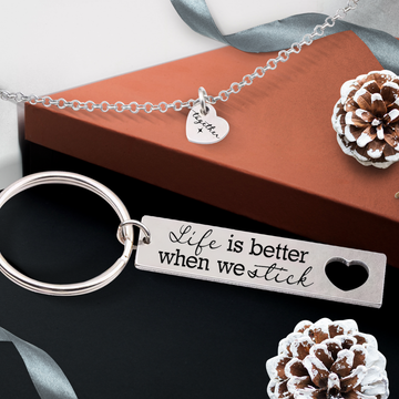 litzzy To My Man Heart Necklace and Keychain Gift Set for Him "Life Is Better When We Stick" - To My Boyfriend , Gift For Boyfriend Jewelry   