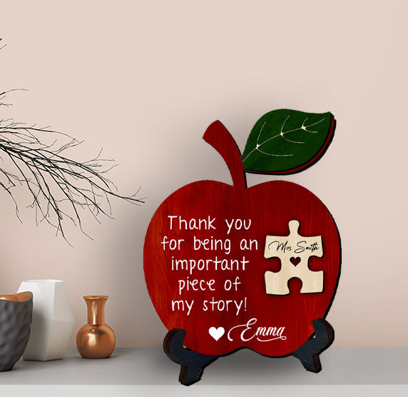 litzzy Personalized Teacher Gift, Teacher Appreciation Gifts, Apple Puzzle Piece Sign, End of Year Gifts Personalized, Gift Ideas Daycare Preschool Custom Wooden Sign   