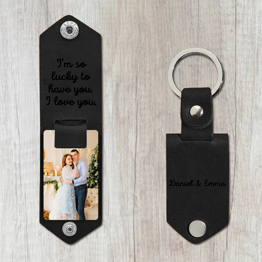 litzzy Personalized Engraved PU Leather Keychain Custom Metal Key Chain with Photo Keychain Black Yes Quote3
