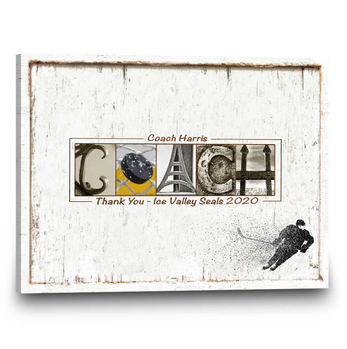 litzzy Hockey Coach Personalized Gift, Thank You Gift For All The Team To Sign, End Of Year Guest Book Printable Gift Canvas Wall Art   