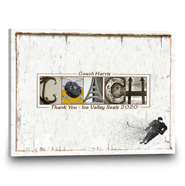 litzzy Hockey Coach Personalized Gift, Thank You Gift For All The Team To Sign, End Of Year Guest Book Printable Gift Canvas Wall Art   