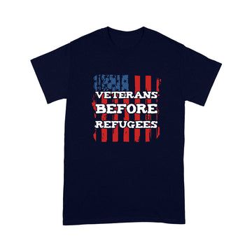 litzzy Veterans Before Refugees USA T-shirt | Made in US  S Navy 