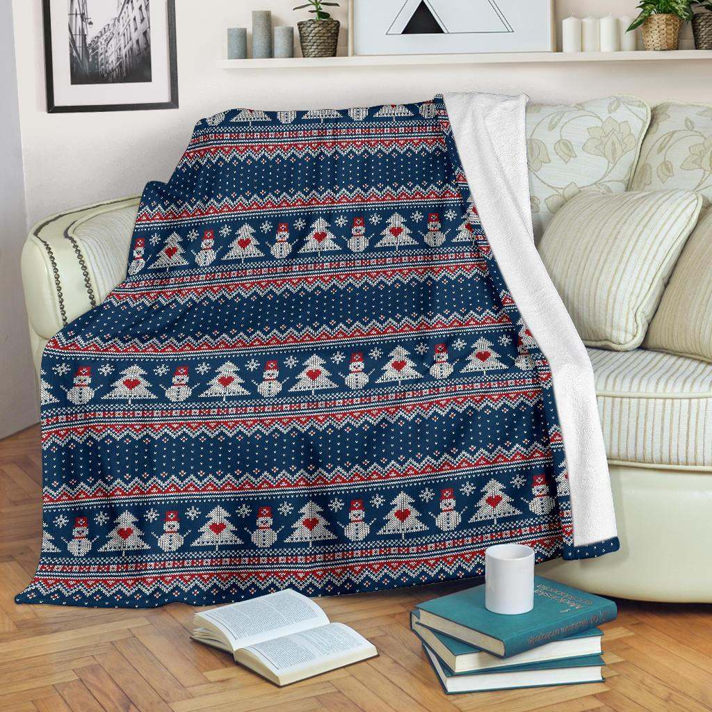 litzzy Fairisle Christmas Snowman CL12100452MDF Sherpa Fleece Blanket Sherpa Fleece Blanket   