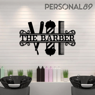 litzzy Barber Shop Split Frame - Personalized Salon Metal Sign - Custom metal signs - Metal Monogram Sign for Home Decor    