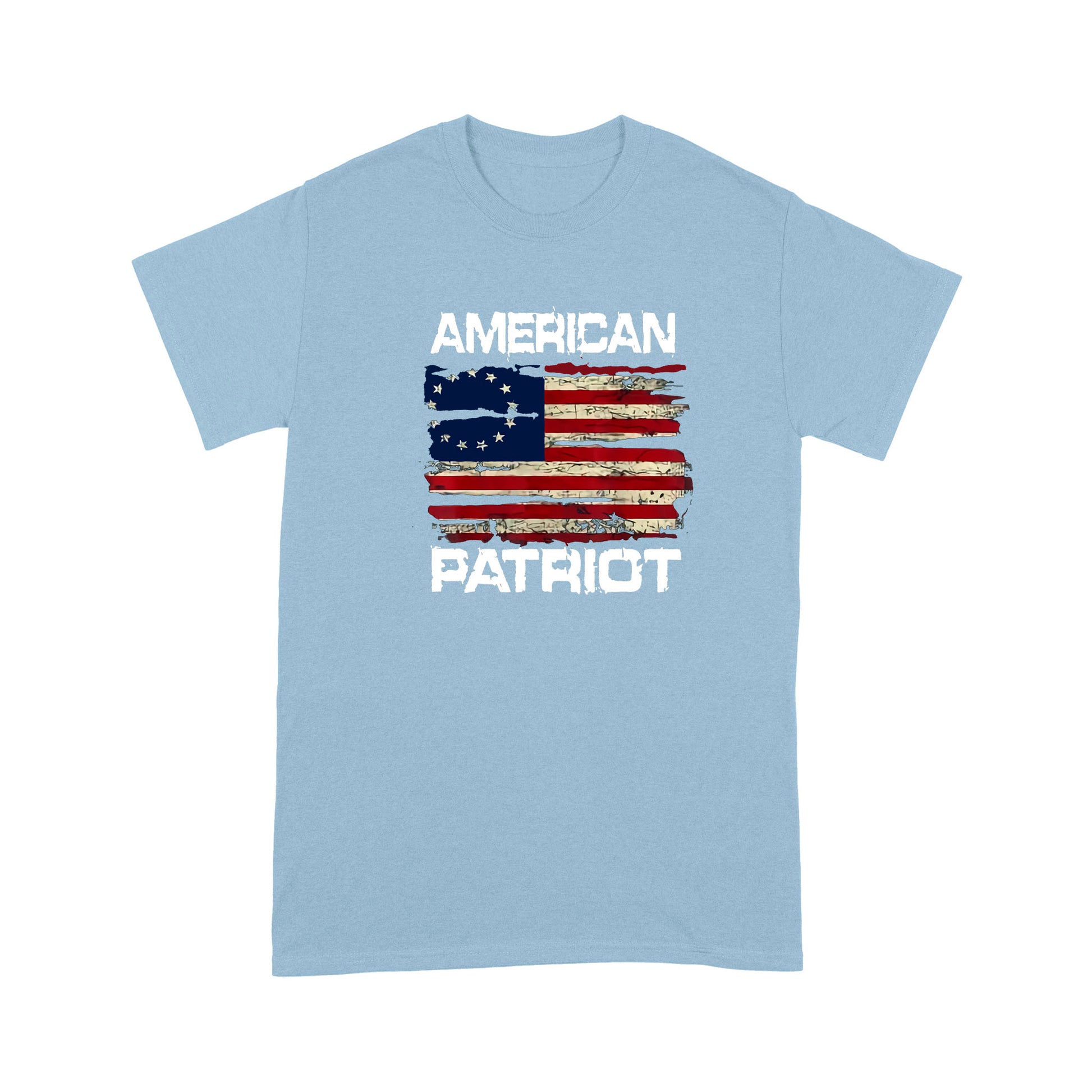 litzzy Patriort Day American Flag T-shirt | Made in US  S Light Blue 