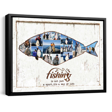 litzzy Halibut Fishing Photo Collage Canvas Gift, Gift For Father's Day, For Fishing Dad Canvas Wall Art   