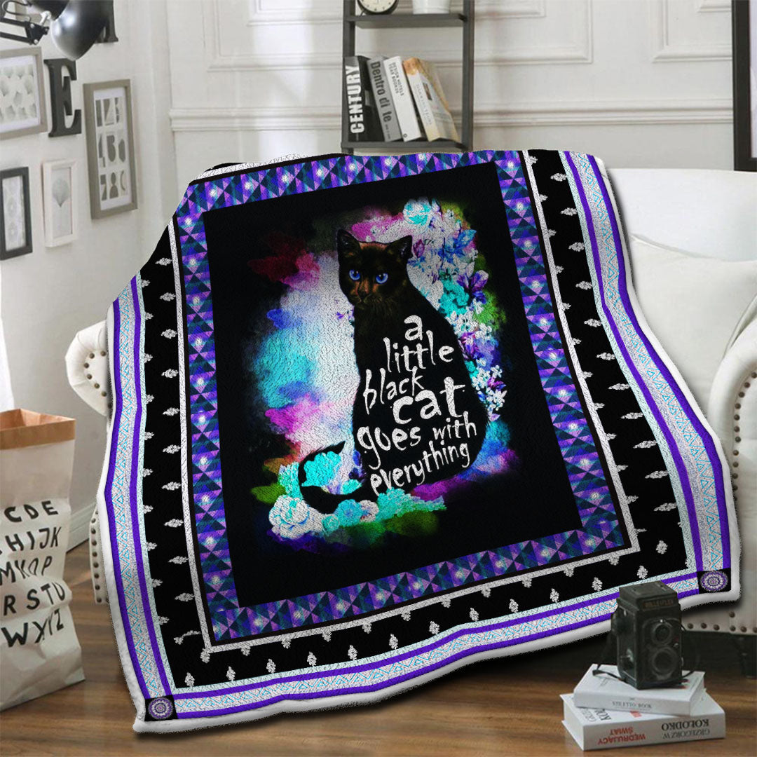 litzzy A Little Black Cat Goes With Everything Fleece Blanket HST19101401 Fleece Blanket   