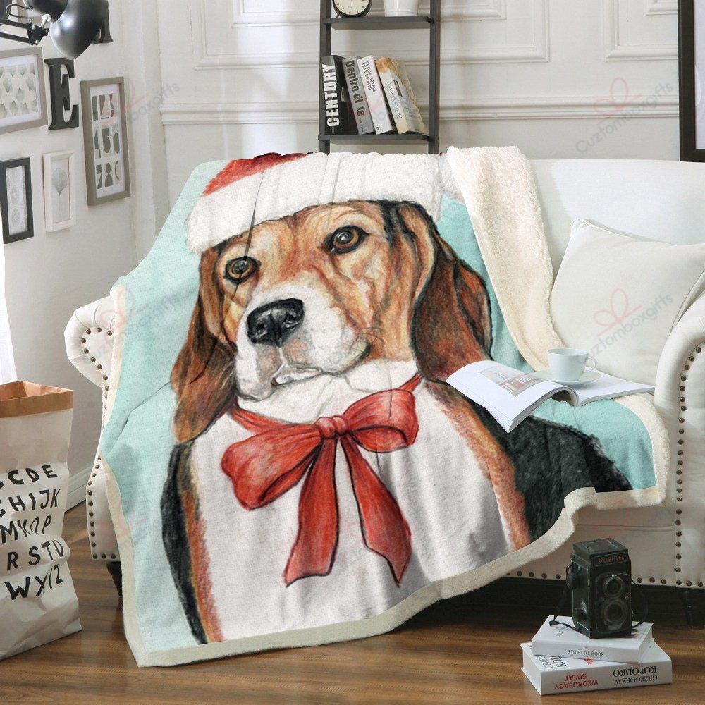 litzzy A Beagle Christmas GS-CL-KC1208 Sherpa Fleece Blanket Sherpa Fleece Blanket   