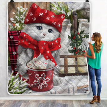 litzzy A Cute Christmas Cat NI2110133KL Sherpa Fleece Blanket Sherpa Fleece Blanket   